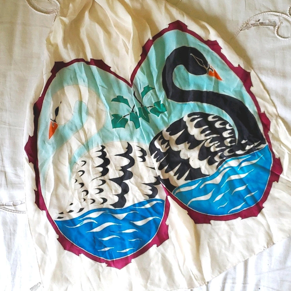 Vintage Dueling Swan Silk Scarf